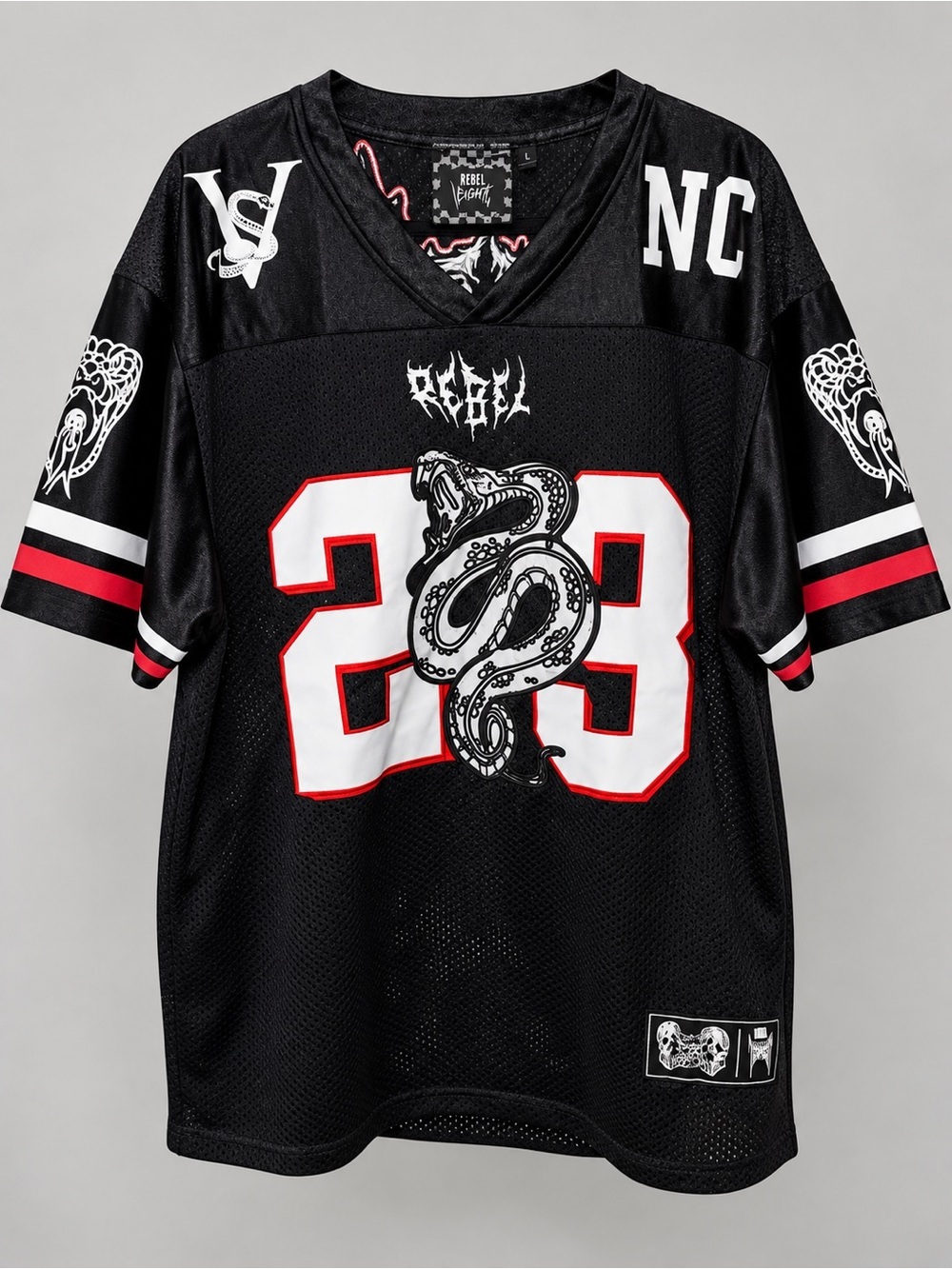 Rebel Vengeance Black Mesh Football Jersey Snake Graphic #23 Size Large